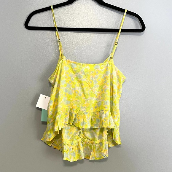 Abound Yellow Pink Blue Floral Ruffle Hem Crop Tank Top NEW XS - Picture 4 of 4